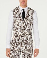 New	INC Men's Slim-Fit Botanical Vest XL Taupe Tone Comb MJN18