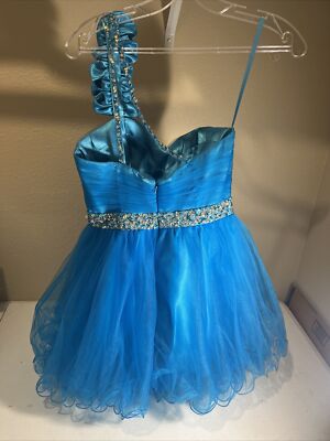 princess polly baby blue dress Graceful Ball-Gown Off-the-Shoulder Chapel Train Tulle Prom Dress With  Flower main image 1