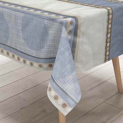 Wachstuch Tischdecke C146021 Kreise Leinenoptik beige hellblau eckig rund oval