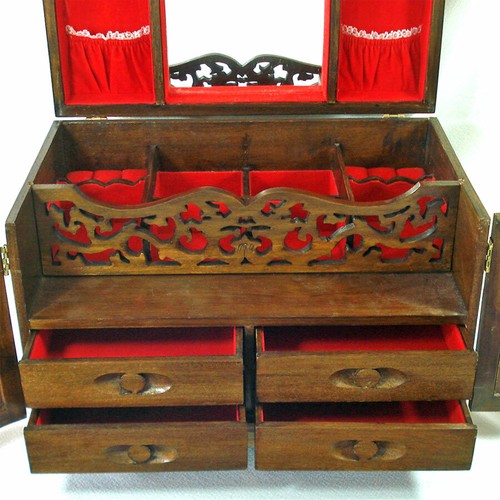 Large Vintage Jewelry Chest Soapstone Asian Figures - Picture 5 of 10