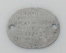 WWII USNR Dog Tag Named To Roland Backenstross USS Champlin DD-601