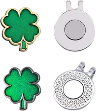 2 Pcs Clover Golf Ball Markers with Golf Ball Marker Hat Clip (Four Leaf Clover)