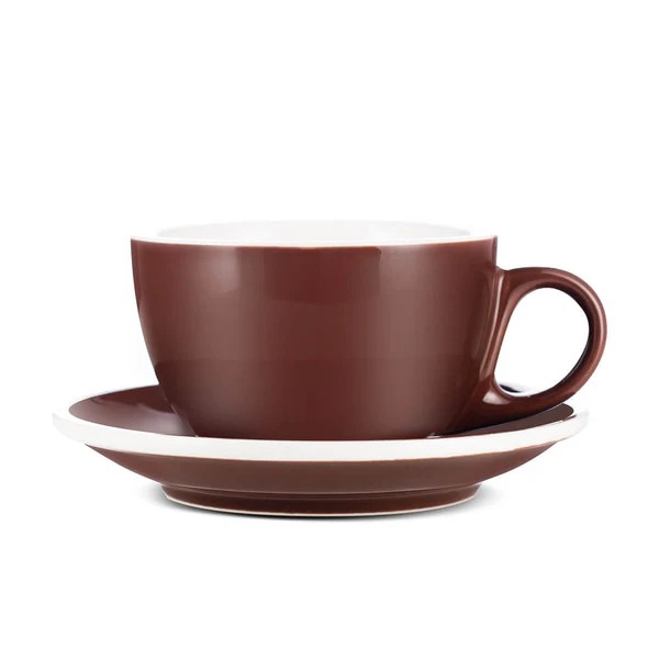 Espresso Parts 12 oz Latte Cup with Saucer Brown And White Cafe Style