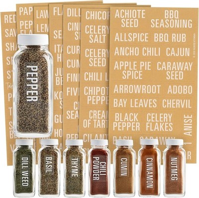 Talented Kitchen Spice Labels Stickers - 134-Count White Glossy Vinyl Minimalist