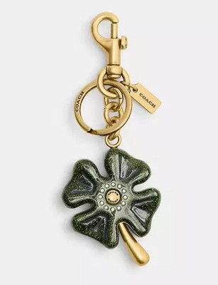 小物 vintage coach clover Flower keychain NWT Coach Four Leaf Clover Bag Charm Keychain Fob Brass /Green
