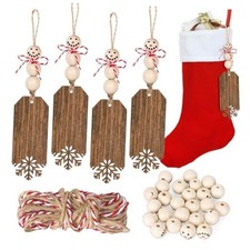 12 Sets Christmas Stocking Name Tags DIY Snowflake Wooden Hanging Blank Signs