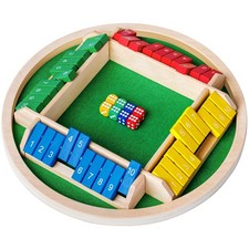 Shut The Box Dice Game,2-4 Player Family Wooden 11.2 11.2 inches, Multicolor