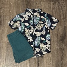 Boys 2t Outfit Tropical Button Up  Shorts EUC