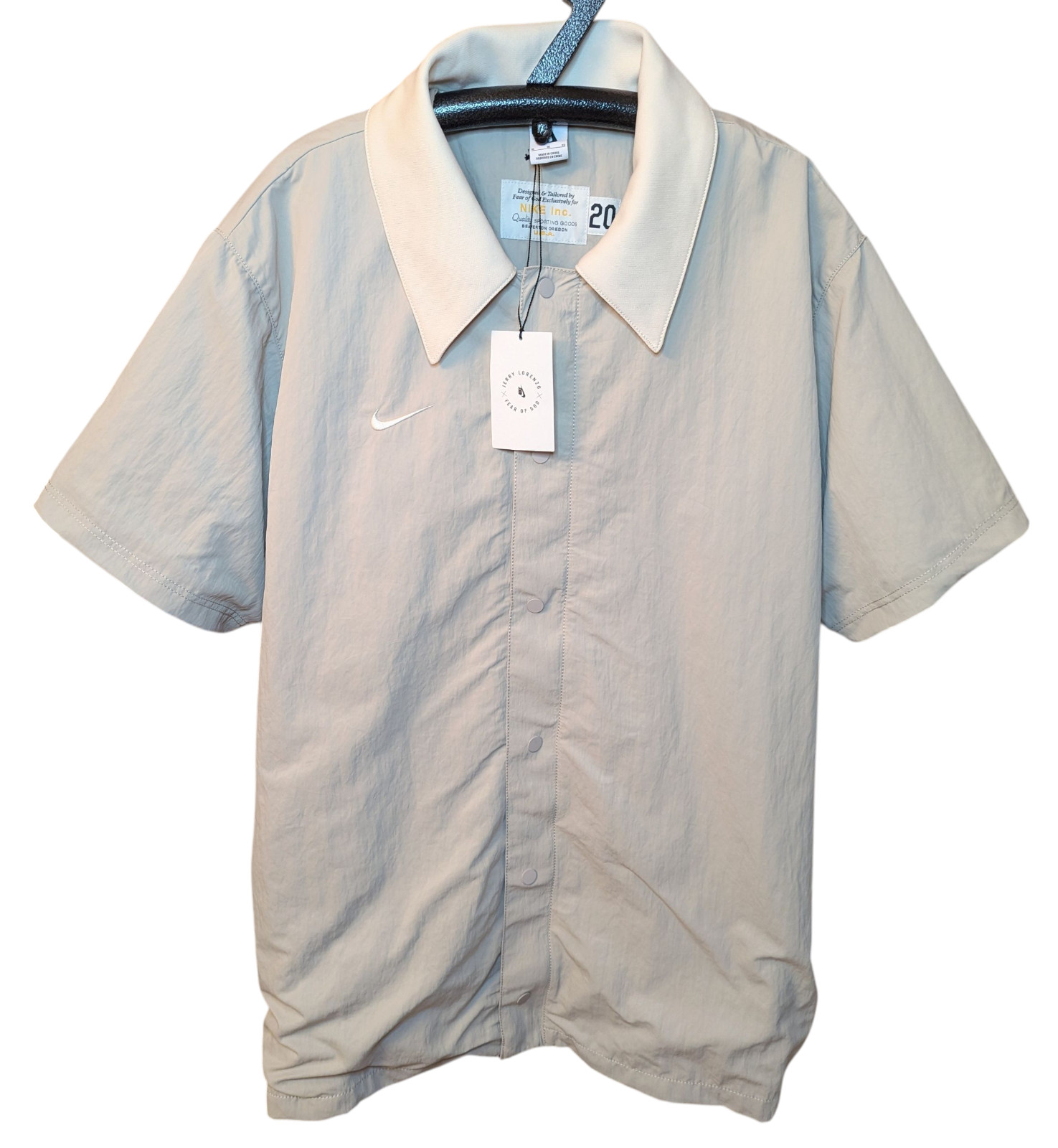 NIKE Air Fear Of God Shooting Shirt Jacket Snap Button Mens XL Beige NEW $150