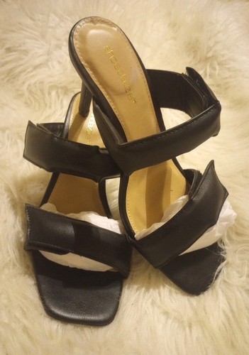 Black Shoes High Heels Dress Sandal Size 8 M Open Toe Slip On 3+ Heel Slides New - Picture 14 of 20