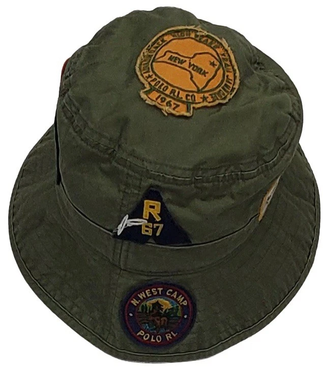 Polo Ralph Lauren 橄榄绿色运动员布贴 渔夫桶帽 尺寸 S/M 全新带标签 — 第 3/4 张图片