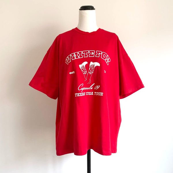 WHITEFOX red cotton cowboy boots western boxy oversized graphic tee tshirt L/XL