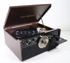 Victrola VTA-370B 7-in-1 Wood Bluetooth Retro 3-speed Record Player CD Cassette
