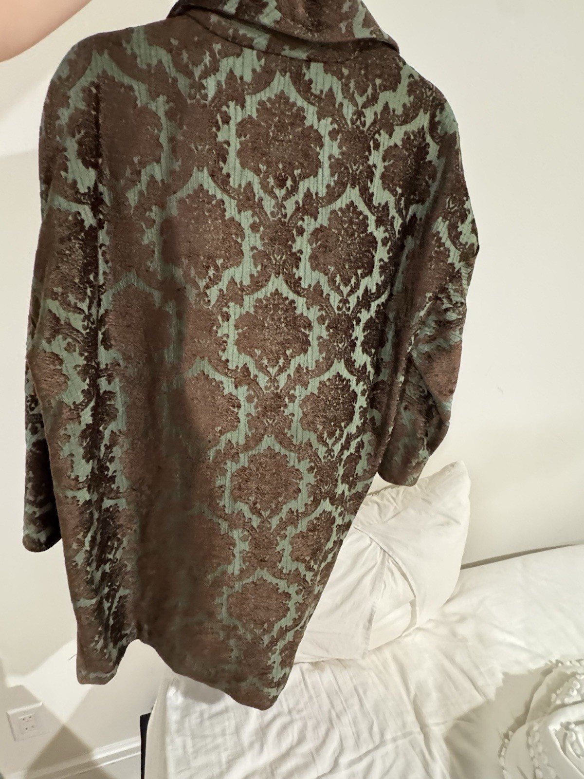 GRAVER Brown Green Damask Patterned Button Women'… - image 4