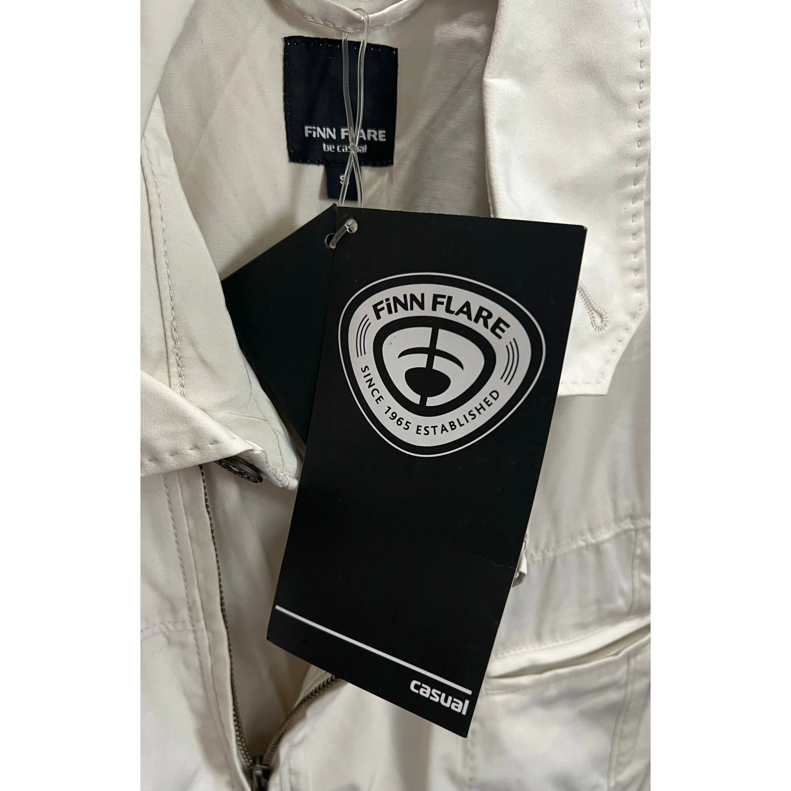 Finn Flare Mens Jacket Cream Full Zip Stand-Up Collar Zip Pockets European Sz S - product detail image 8