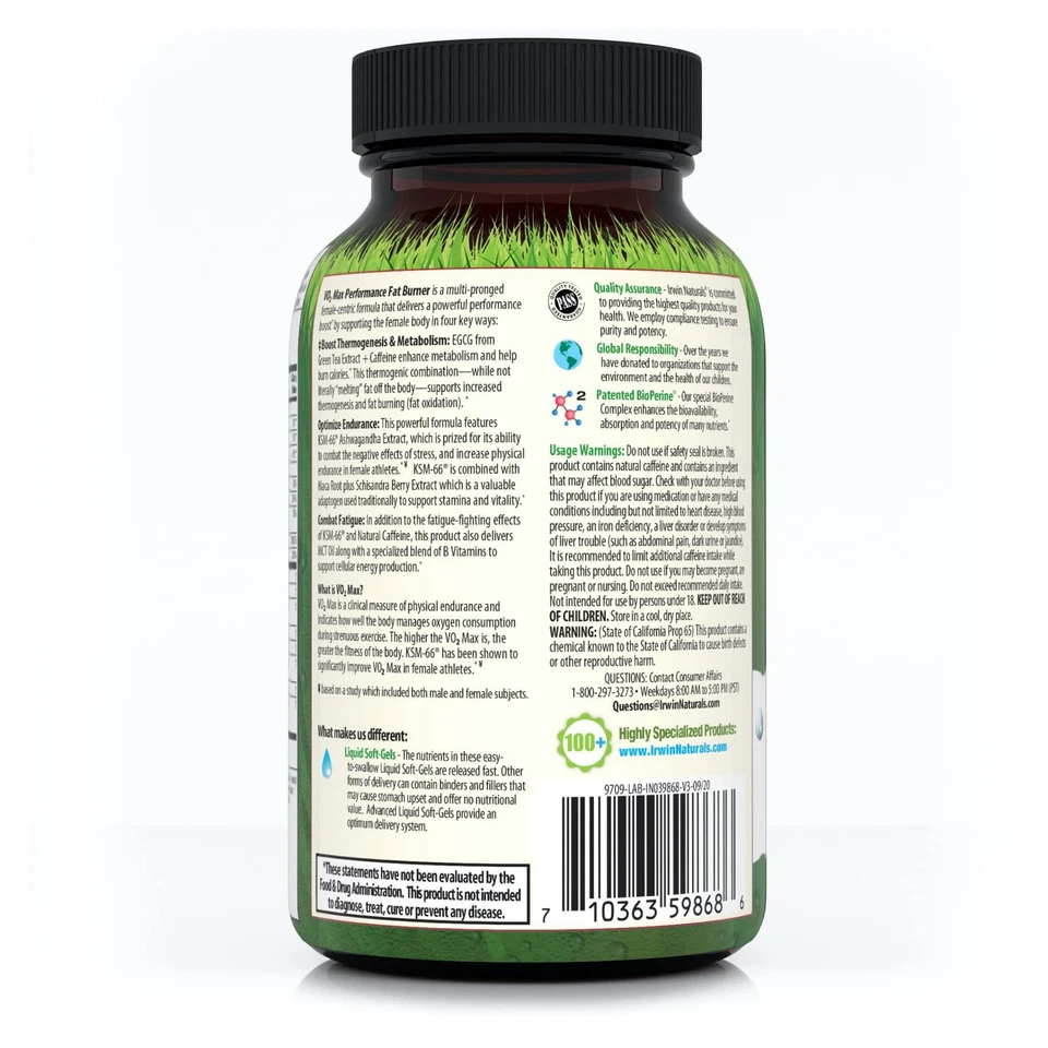 Irwin Naturals V02 Max Performance Fat Burner 60 Liquid Softgels EXP 12/2025 - Image 3 of 4