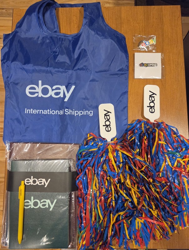 eBay Journals Set Of Three Nylon Bag Pom Poms Keychain Pin Logo Seller Swag Lot 
