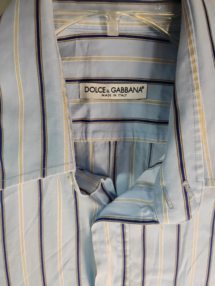 Camisa de vestir Dolce Gabbana para hombre 17,5 44 azul a rayas manga larga algodón abotonada Foto 4 de 4