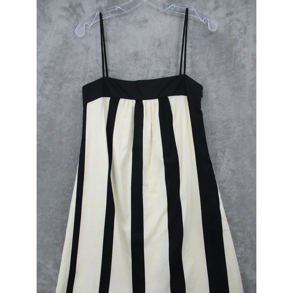 Zara 基本款连衣裙小号迷你 A 字条纹娃娃学院风线拉链象牙色黑色 — 第 3/4 张图片