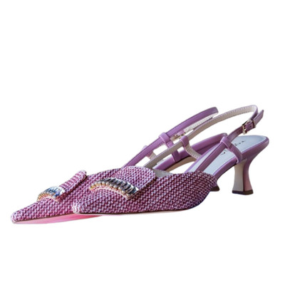 TOUGH BLUE SLINGBACK W/ DENISE POWDER RAFFIA HEEL
