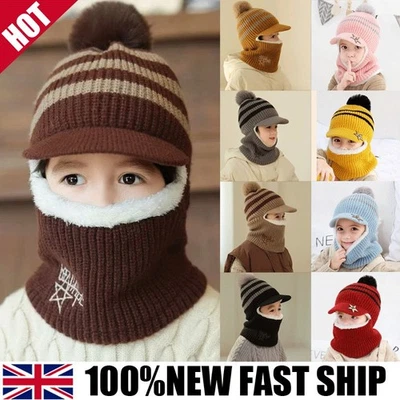 Toddler Kids Winter Fleece Hat Scarf Boy Girl Warm Balaclava Ski Snowboard Caps
