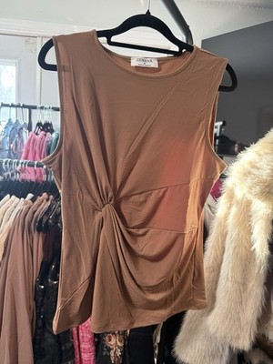 Zenana Medium  Brown Twist Front Knit Blouse, Sleeveless, Women's Regular