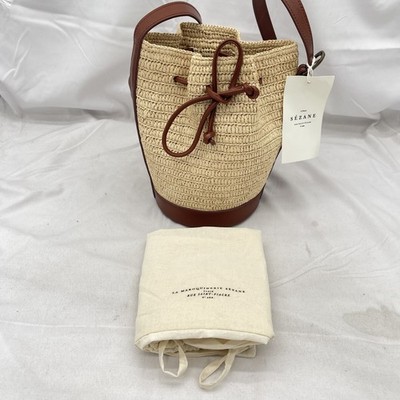 Sezane Womens Mini Farrow Knit Crossbody Bucket Bag Raphia Natural