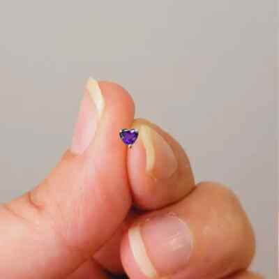 3mm Heart Cut Lab-Created Amethyst Nose Piercing Ring Pin 14K Yellow Gold Plated