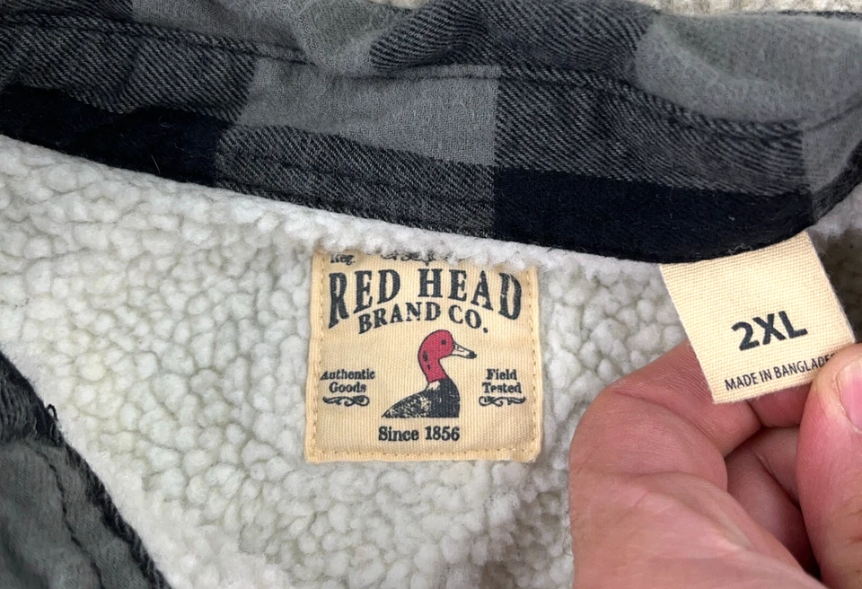 RedHead Shacket Men XXL 2XL Gray Buffalo Plaid Sherpa Lined Flannel Shirt Jacket - Image 3 of 4