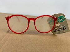 Vintage 80s 90s Horn Rim Clear Red Circle Reading Eyeglasses NOS New Frames 2.25