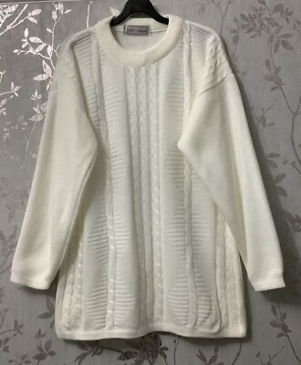 Womens Ladies plus size White Jumper cable knitted sweater size