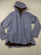 Misslook Womens 2xl Blue Gingham Sweater Coat Faux Fur Hooded Jacket