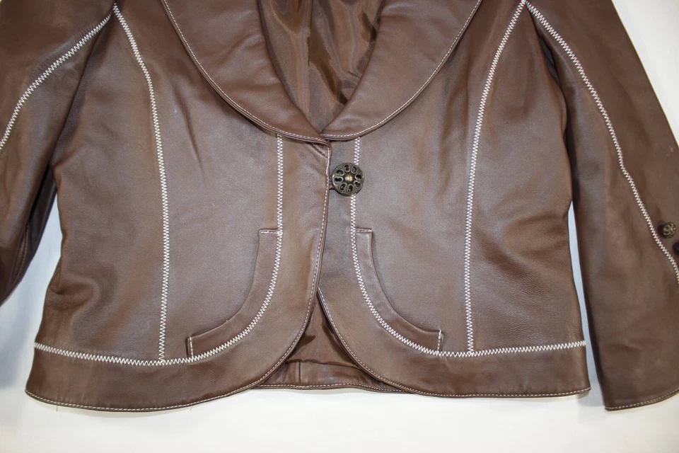 Vintage Wilsons Leather Jacket Women's Large Bolero Crop Western Moto Brown - Image 2 of 4