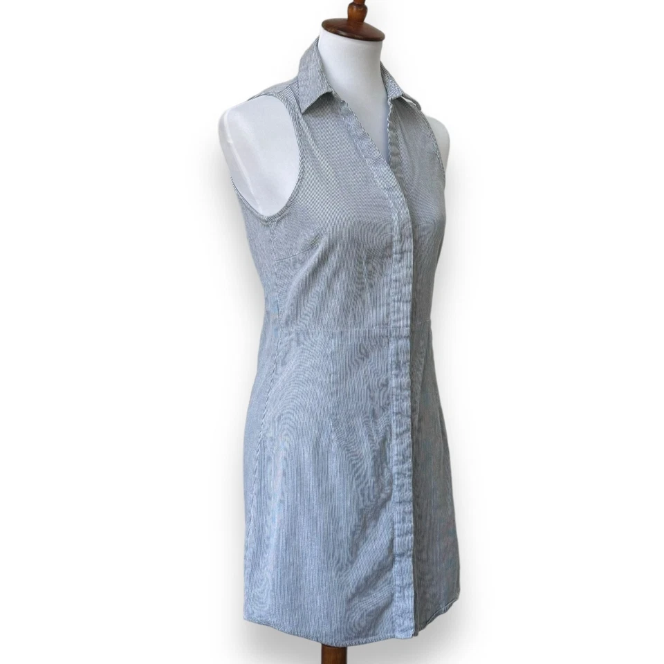 Vestido Camisa Julie Marrón Azul Blanco Rayas Metálico Sin Mangas Botón 8 Foto 4 de 4