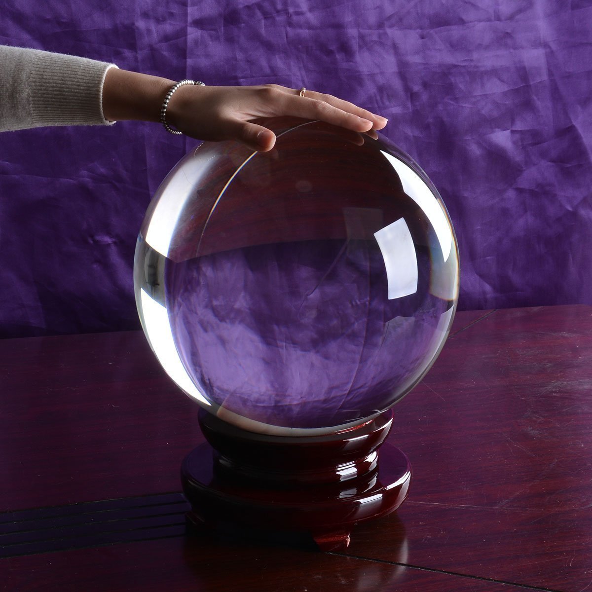 LONGWIN 250MM Clear Crystal Ball 10Inch Glass Sphere Photo