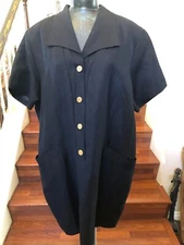 AVENUE Women's Black Dress Short Sleeve Linen Blend Collard Pockets Size 26