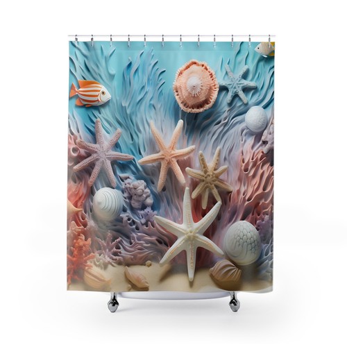 Coastal Bliss Shower Curtain, Nautical Home Decor, Beach-Themed Bathroom, Ocean - 第 3/6 張圖片