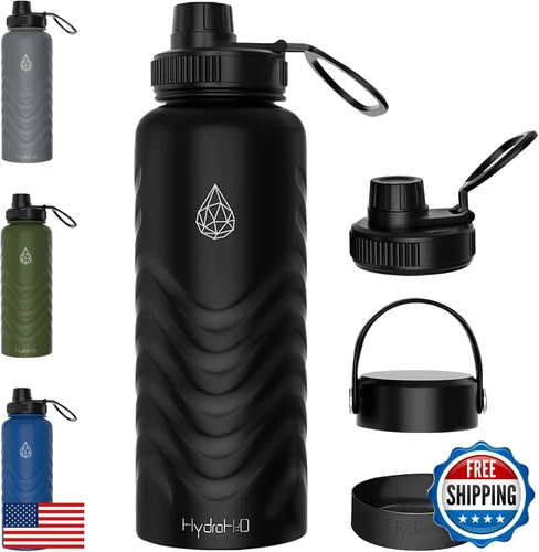 HYDRO H2O 24oz Insulated Stainless Steel Water Bottle with Straw(Leak-Proof,B