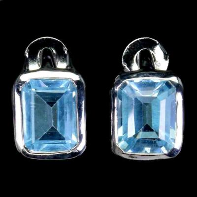 925 Sterlingsilber Ohrringe Oktagon Himmelblauer Topas 10x8mm Edelstein Schmuck