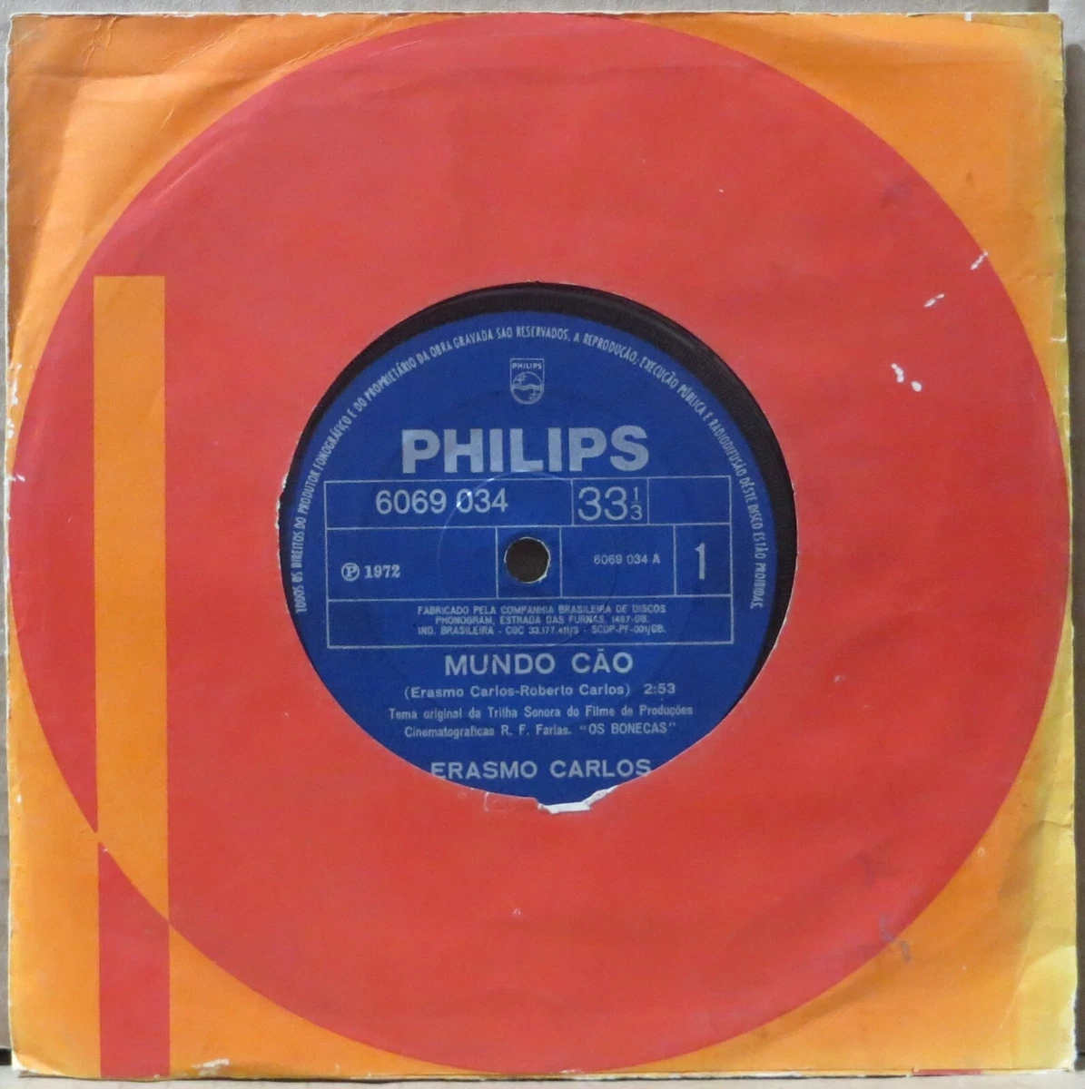 ERASMO CARLOS 1972 “MUNDO CAO/MEU MAR” OST PSYCH SOUL GROOVE 7” BRAZIL 45 HEAR