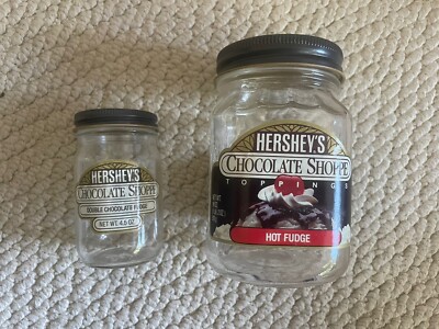 Vintage 1989, 1992 Hershey s Chocolate Shoppe Hot Fudge Empty Jars 18 Oz & 4.5 O