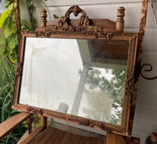 Vintage  antique Wood Carved Gilded Gesso Framed Mirror rectangular Ornate frame