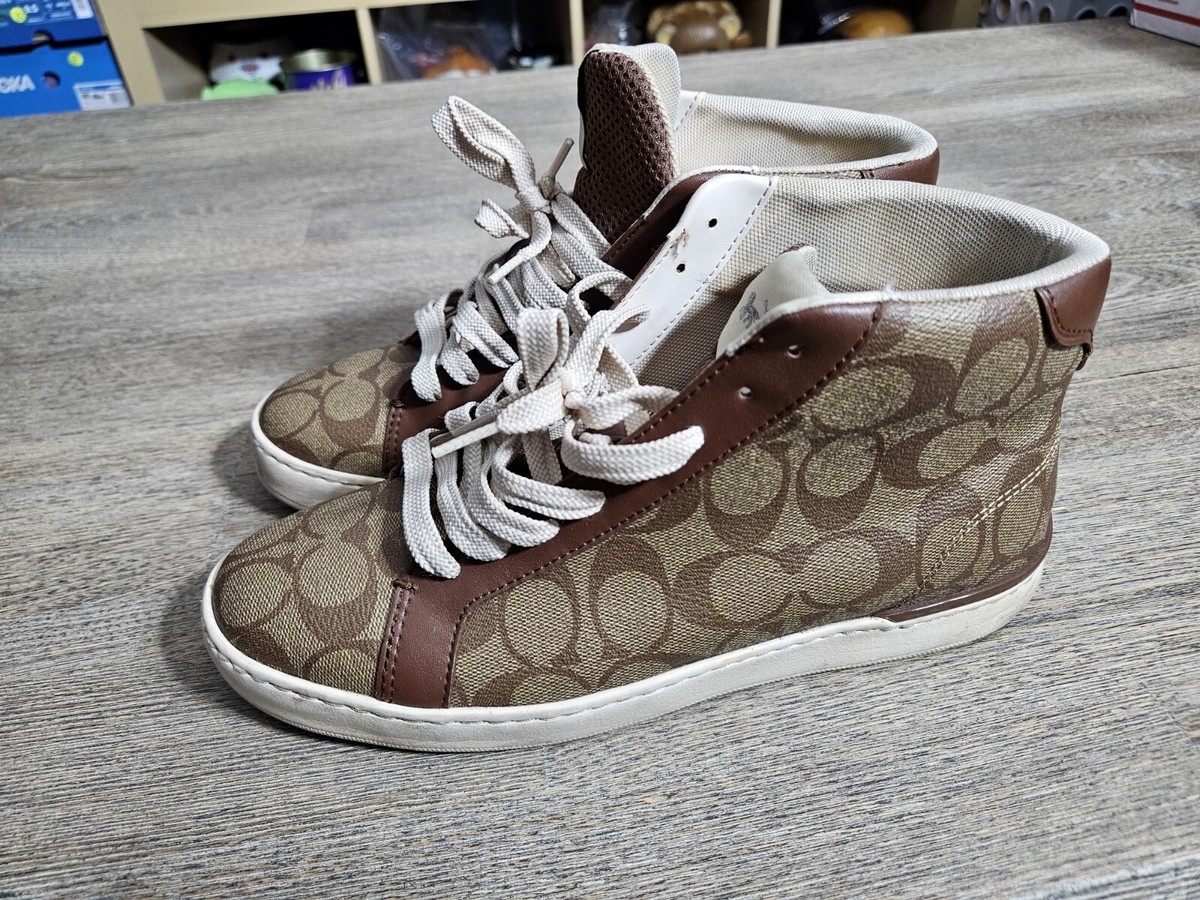 Coach Men\'s Clip High Top Khaki Saddle Signature Sneakers Shoes New Size 12D COACH NEW YORK CLIP HIGH TOP KHAK / SADDLE MEN SIZE - 13 -D  main image 4