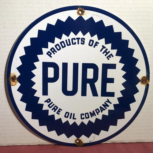 VINTAGE PURE MOTOR OIL CO. PORCELAIN GASOLINE GAS PUMP SIGN PENN
