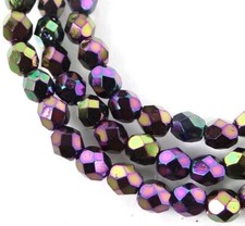 50 Firepolish Czech Faceted Round Beads - Iris - Purple 4mm