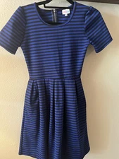 HTF  LulaRoe Amelia Dress XS, Blue And Black Stripes