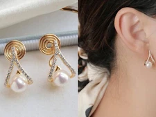 Pearl Dangle Clip on Earrings, Bridal Clip on Earrings, Wedding Earrings