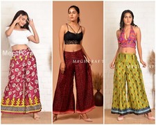 5 pcs Assorted - Vintage Recycled Silk Sari Women Trousers Pants Wide leg
