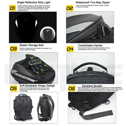Green logo Motorcycle Tail Bag Rear Seat Luggage Bag Large Capacity Waterproof - Picture 6 of 10