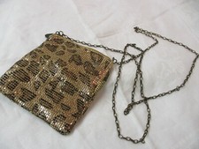 Vintage gold tone metal mesh small Purse Cross Body with Leopard Print